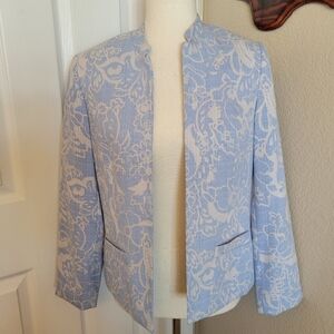 KAREN SCOTT Floral White Baby Blue No Button Blazer Size 4P